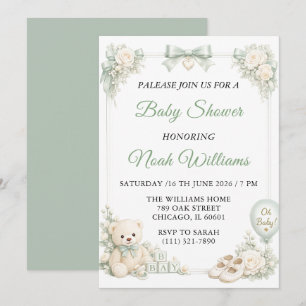 Elegante saliegroene babyshower uitnodiging templa