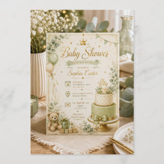 Elegante saliegroene babyshoweruitnodiging kaart