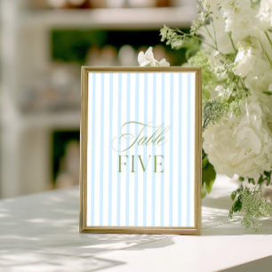 Elegante Saliegroene & Blauwe Trouwtafel Nummer Kaart