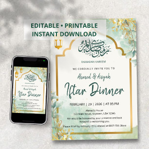 Elegante saliegroene bloem-Iftar-uitnodiging Kaart