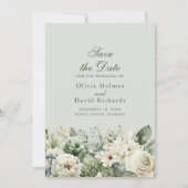 Elegante saliegroene bloemen save the date kaart (Voorkant)