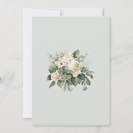 Elegante saliegroene bloemen save the date kaart (Achterkant)