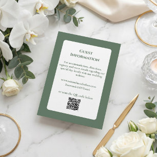 Elegante saliegroene bloemige lijnkunst QR-code br Informatiekaartje