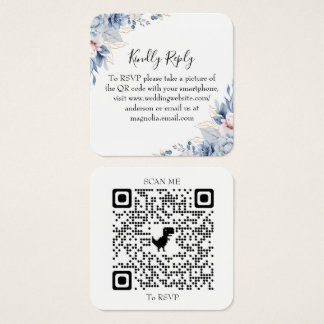 Elegante saliegroene bloemige trouw-RSVP QR-code Vierkante Visitekaartjes
