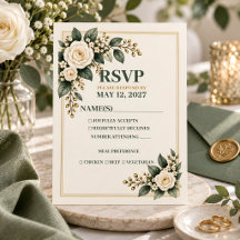 Elegante saliegroene bloemige trouw-RSVP