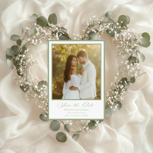 Elegante saliegroene botanische kam save the date