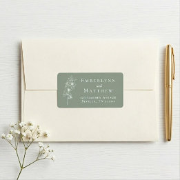 Elegante saliegroene botanische trouwadreskaart etiket