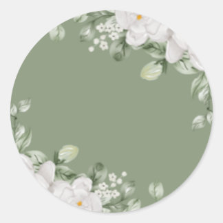 Elegante saliegroene botanische trouwzegel ronde sticker