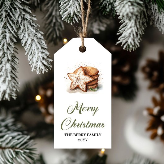 Elegante saliegroene en gouden kerstcadeauticket cadeaulabel