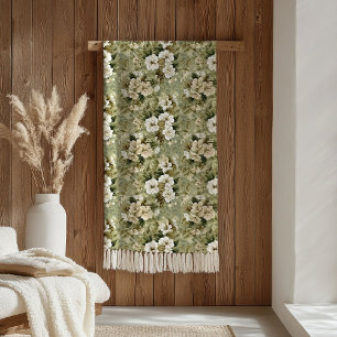 Elegante saliegroene en witte bloemen deken
