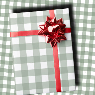 Elegante saliegroene en witte geruite vakantie cadeaupapier