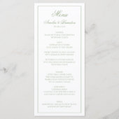 Elegante saliegroene en witte rand script bruiloft menu (Voorkant)