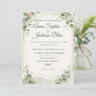 Elegante saliegroene eucalyptus bruiloftsinvatie | kaart