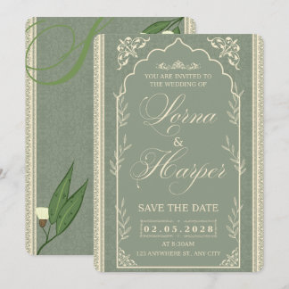 Elegante saliegroene eucalyptus trouwuitnodiging kaart