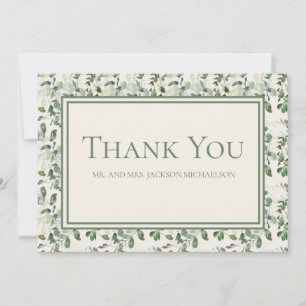 Elegante saliegroene eucalyptusbladeren crème trou bedankkaart