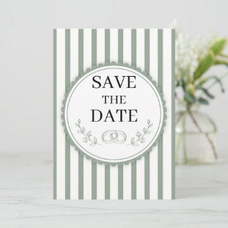 Elegante saliegroene gestreepte Save the Date-ring Kaart