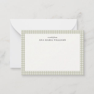 Elegante Saliegroene Gingham Naam Notitiekaart Notitiekaartje