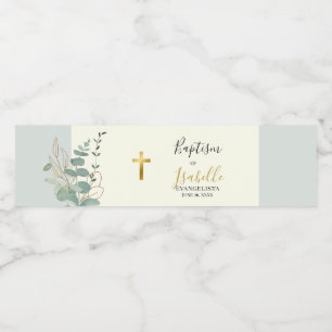 Elegante Saliegroene Gouden Eucalyptus Doop Waterfles Etiket