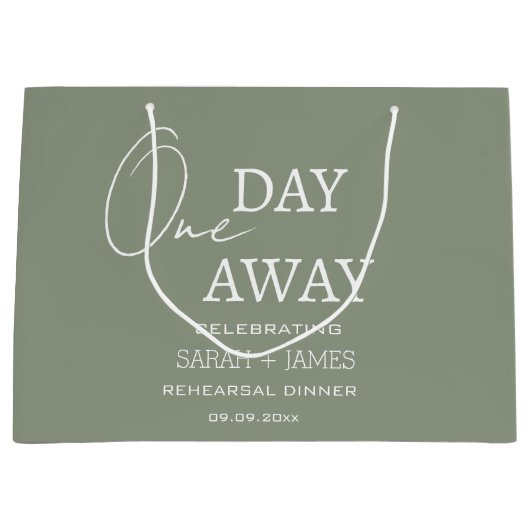 Elegante saliegroene huwelijksfeest één dag voorui groot cadeauzakje (Voorkant)