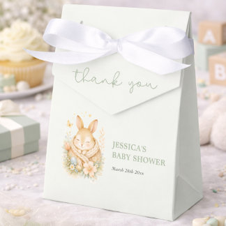 Elegante saliegroene konijn babyshower bedankdoosjes