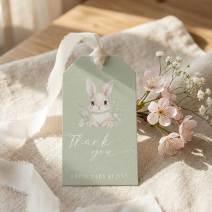 Elegante Saliegroene Konijntje Bedankt Cadeaulabel