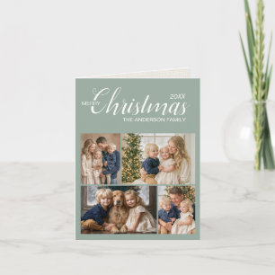 Elegante saliegroene meerfoto kerstkaart gevouwen feestdagen kaart