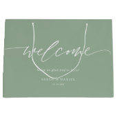 Elegante saliegroene mintgroene trouwcadeauttas groot cadeauzakje (Voorkant)