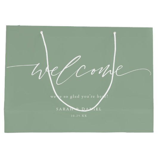 Elegante saliegroene mintgroene trouwcadeauttas groot cadeauzakje (Achterkant)