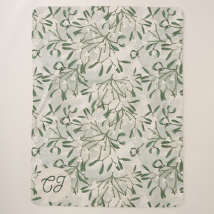 Elegante Saliegroene Misteletoe Monogram Sherpa Deken