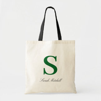 Elegante saliegroene monogram gepersonaliseerde ve tote bag