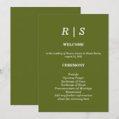 Elegante saliegroene Monogram Huwelijksprogramma k Programma (Voorkant / Achterkant)