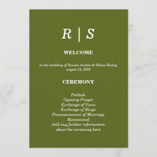 Elegante saliegroene Monogram Huwelijksprogramma k Programma