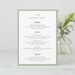 Elegante saliegroene monogram moderne trouw menu