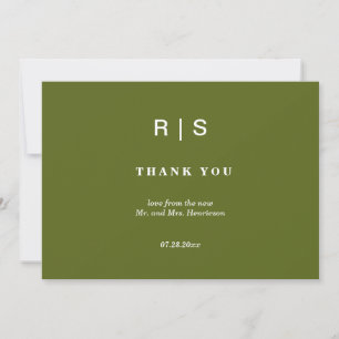 Elegante Saliegroene Monogram Trouw Dankjewel Bedankkaart