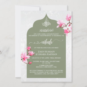Elegante Saliegroene Nikah-uitnodiging Magnolia' Kaart