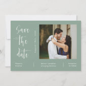 Elegante saliegroene QR-code foto save the date Kaart (Voorkant)