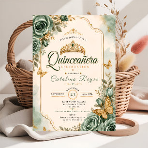 Elegante saliegroene Quinceañera Kaart