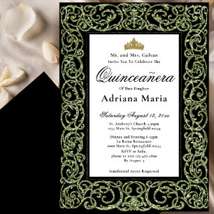 Elegante saliegroene Quinceanera uitnodiging