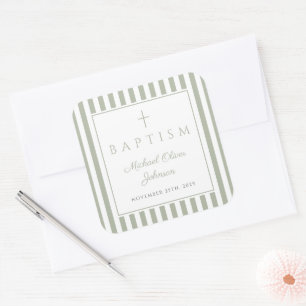 Elegante saliegroene religieuze kruisdoop vierkante sticker