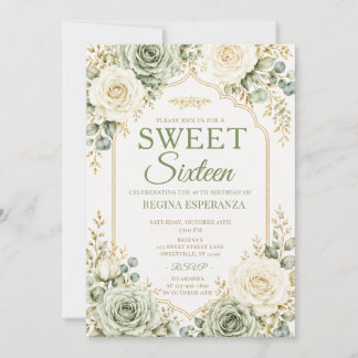 Elegante saliegroene roos Sweet Sixteen verjaardag Kaart