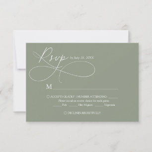 Elegante Saliegroene Script Calligrafie Bruiloft RSVP Kaartje