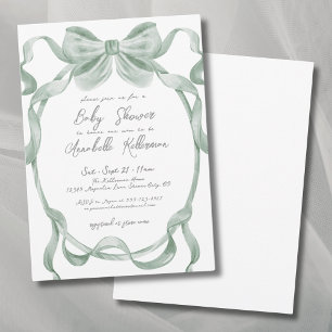 Elegante saliegroene strik babyshower kaart