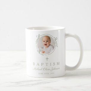 Elegante saliegroene strik jongen foto doop koffiemok