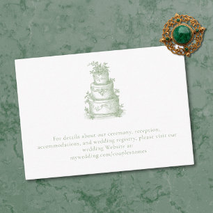 Elegante saliegroene toile Franse landhuis bruilof Informatiekaartje