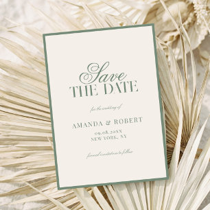 Elegante saliegroene trouwdag in stijl van oude ri save the date