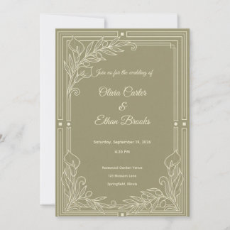 Elegante saliegroene trouwuitnodiging template kaart
