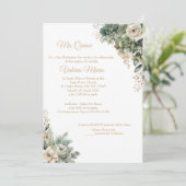 Elegante saliegroene uitnodiging met betoverende r (Staand voorkant)