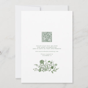 Elegante Saliegroene Vintage Bloemen QR Code Huwel Kaart