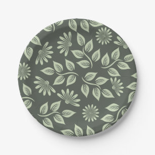 Elegante saliegroene vintage bloemmotief papieren bordje