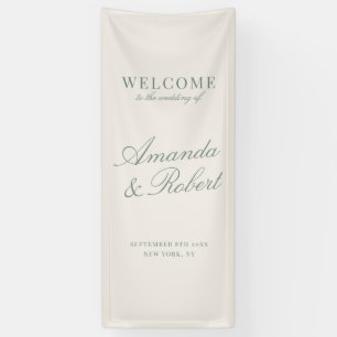 Elegante saliegroene welkom bij old money bruiloft spandoek